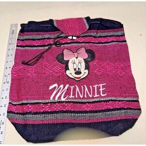 RARE Vintage Minnie Mouse Serape Backpack Woven Baja Blanket Disney Bag